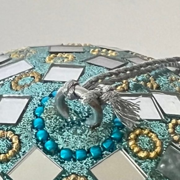 NEW Set of 2 Large Glass Mirror Disco Ball Ornaments with Rhinestones - Picture 6 of 16